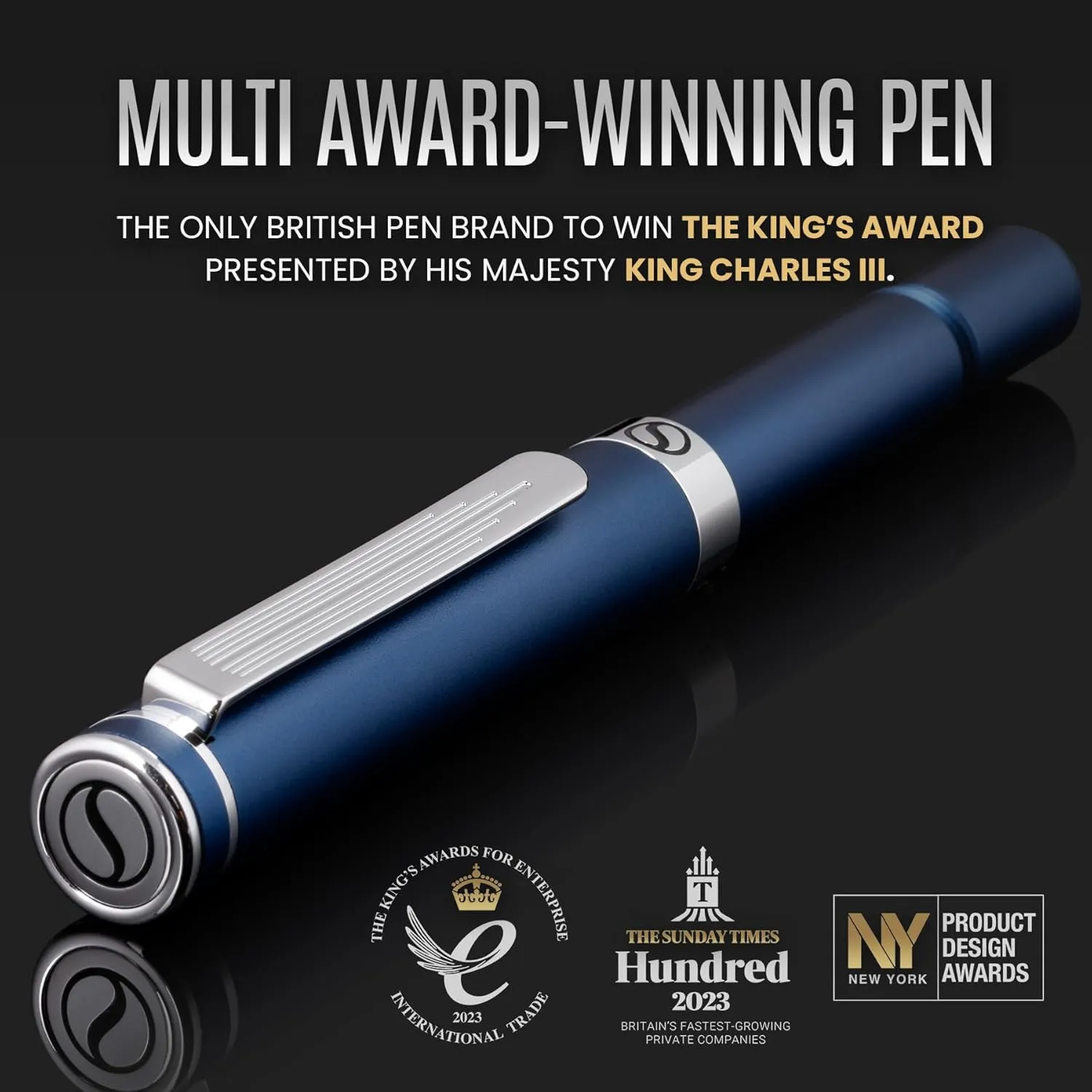 Scriveiner Blue Rollerball EDC Luxury Pen, Stunning Pocket Pen with Chrome Finish, Cool Writing Pen, Best Pen Gift for Men & Women, German Schmidt Refill, Nice Present, Fancy Office Designer Pen Set