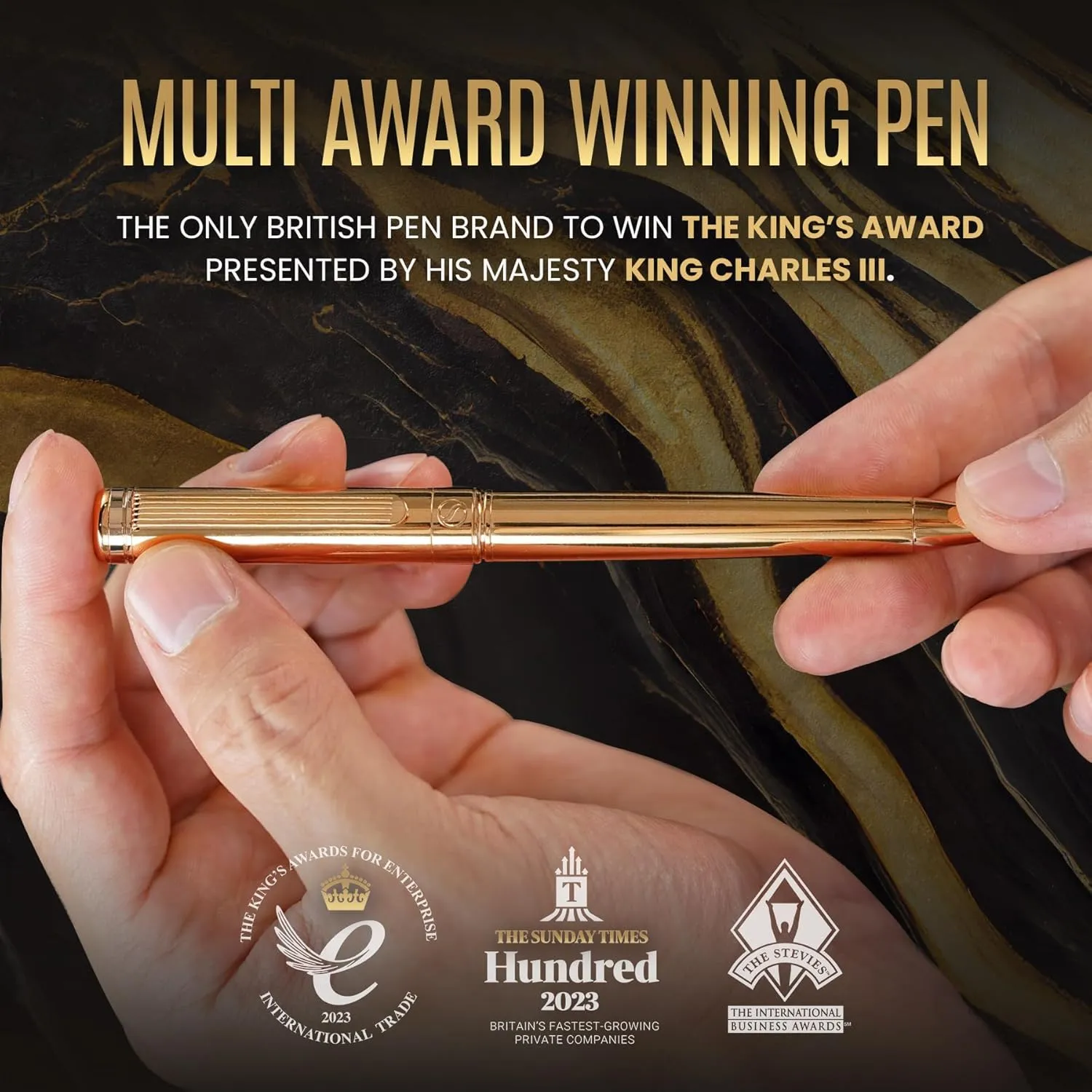 Scriveiner Gold Ballpoint Pen - Stunning Luxury Pen, Real Gold Plating, Schmidt Black Refill, Best Ball Pen Gift Set for Men & Women, Professional Executive Office, Nice Fancy Designer Pens