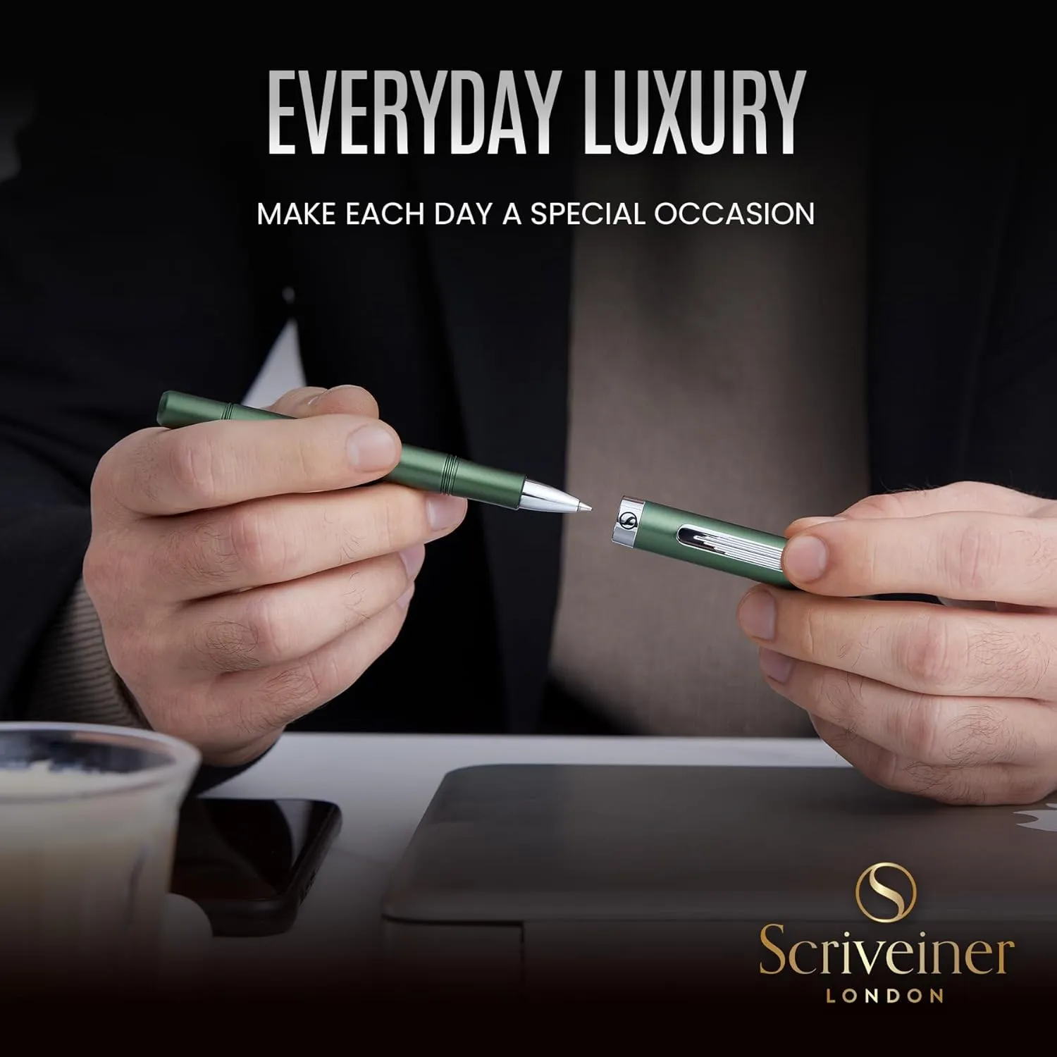 Scriveiner Green Rollerball EDC Luxury Pen - Stunning Pocket Writing Instrument With Chrome Finish for Men & Women - German Schmidt Refill - Fancy Office Designer Set
