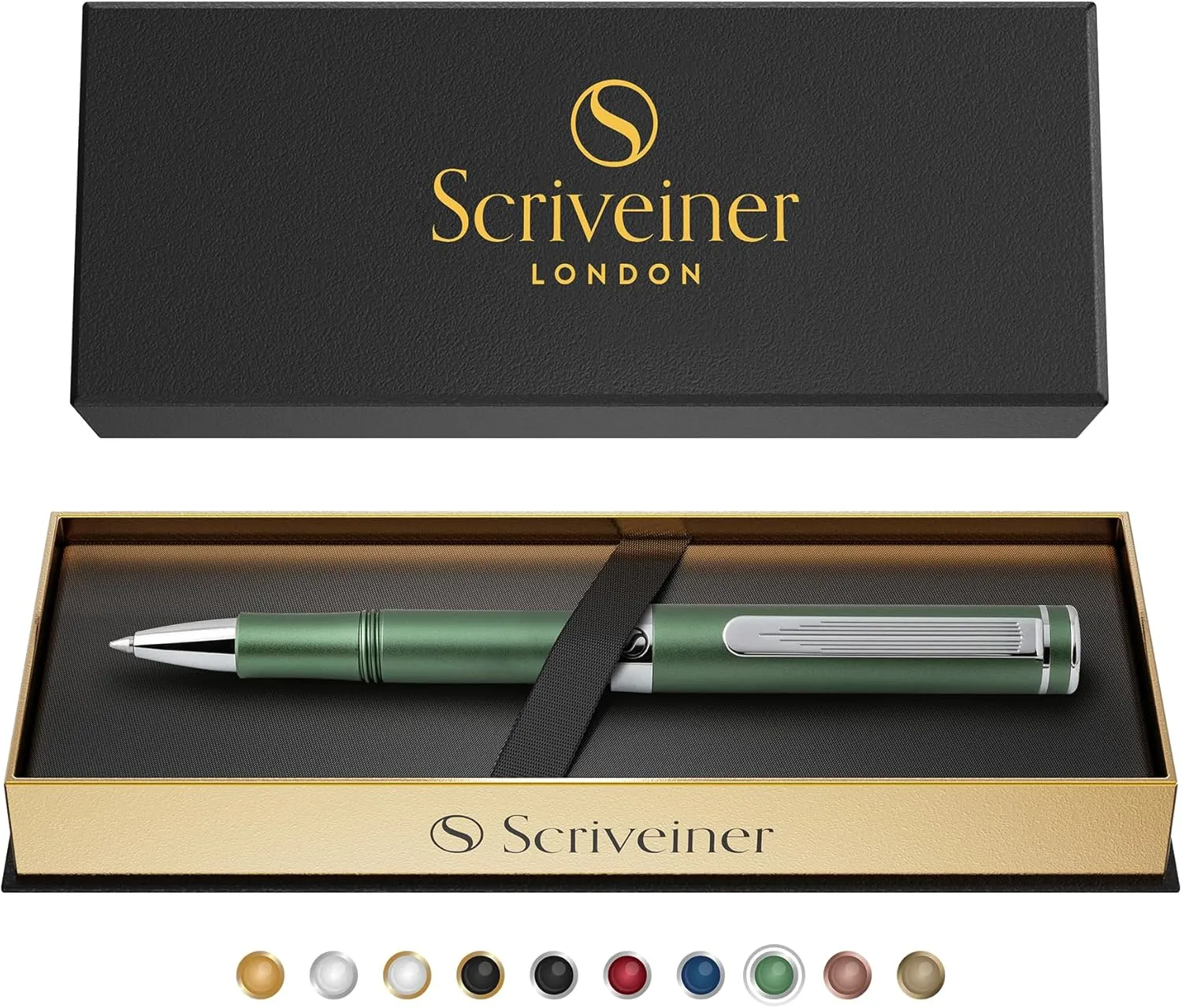 Scriveiner Green Rollerball EDC Luxury Pen - Stunning Pocket Writing Instrument With Chrome Finish for Men & Women - German Schmidt Refill - Fancy Office Designer Set