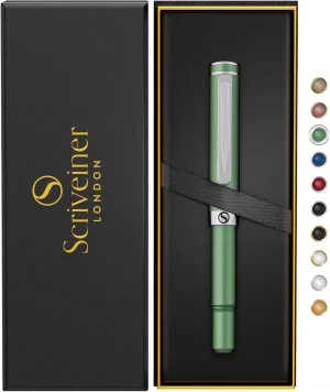 Scriveiner Green Rollerball EDC Luxury Pen - Stunning Pocket Writing Instrument With Chrome Finish for Men & Women - German Schmidt Refill - Fancy Office Designer Set