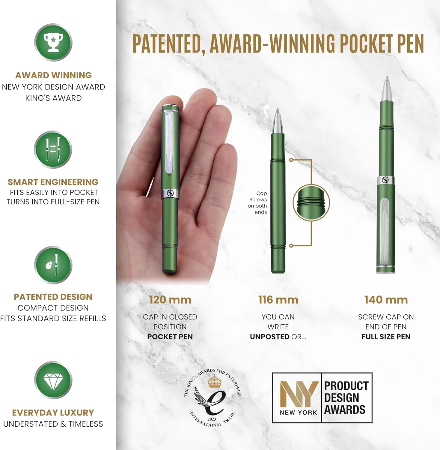 Scriveiner Green Rollerball EDC Luxury Pen - Stunning Pocket Writing Instrument With Chrome Finish for Men & Women - German Schmidt Refill - Fancy Office Designer Set