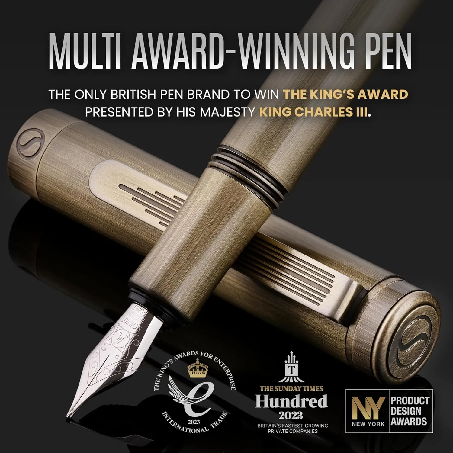 Scriveiner Luxury EDC Fountain Pen (Medium), Stunning Heavy Brass Pocket Pen, Hand Brushed Bronze Finish, Schmidt German Nib Converter, Best Writing Pen Gift Set for Men Women, Nice Fancy Designer Pen