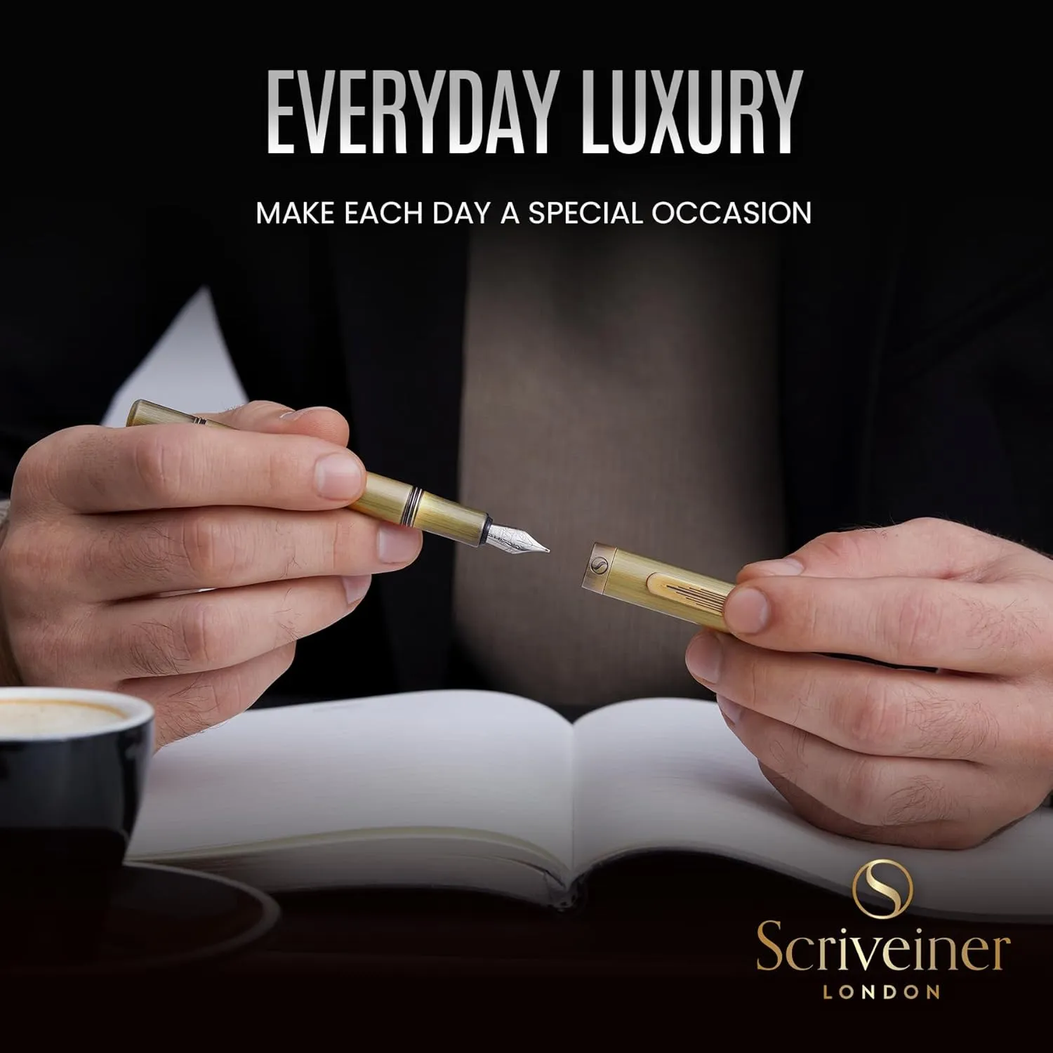 Scriveiner Luxury EDC Fountain Pen (Medium), Stunning Heavy Brass Pocket Pen, Hand Brushed Bronze Finish, Schmidt German Nib Converter, Best Writing Pen Gift Set for Men Women, Nice Fancy Designer Pen