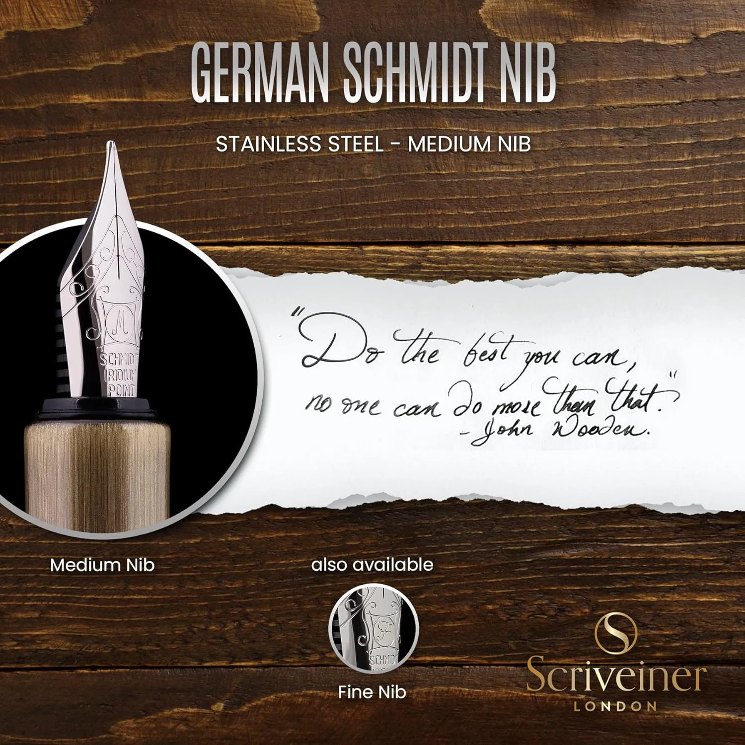Scriveiner Luxury EDC Fountain Pen (Medium), Stunning Heavy Brass Pocket Pen, Hand Brushed Bronze Finish, Schmidt German Nib Converter, Best Writing Pen Gift Set for Men Women, Nice Fancy Designer Pen
