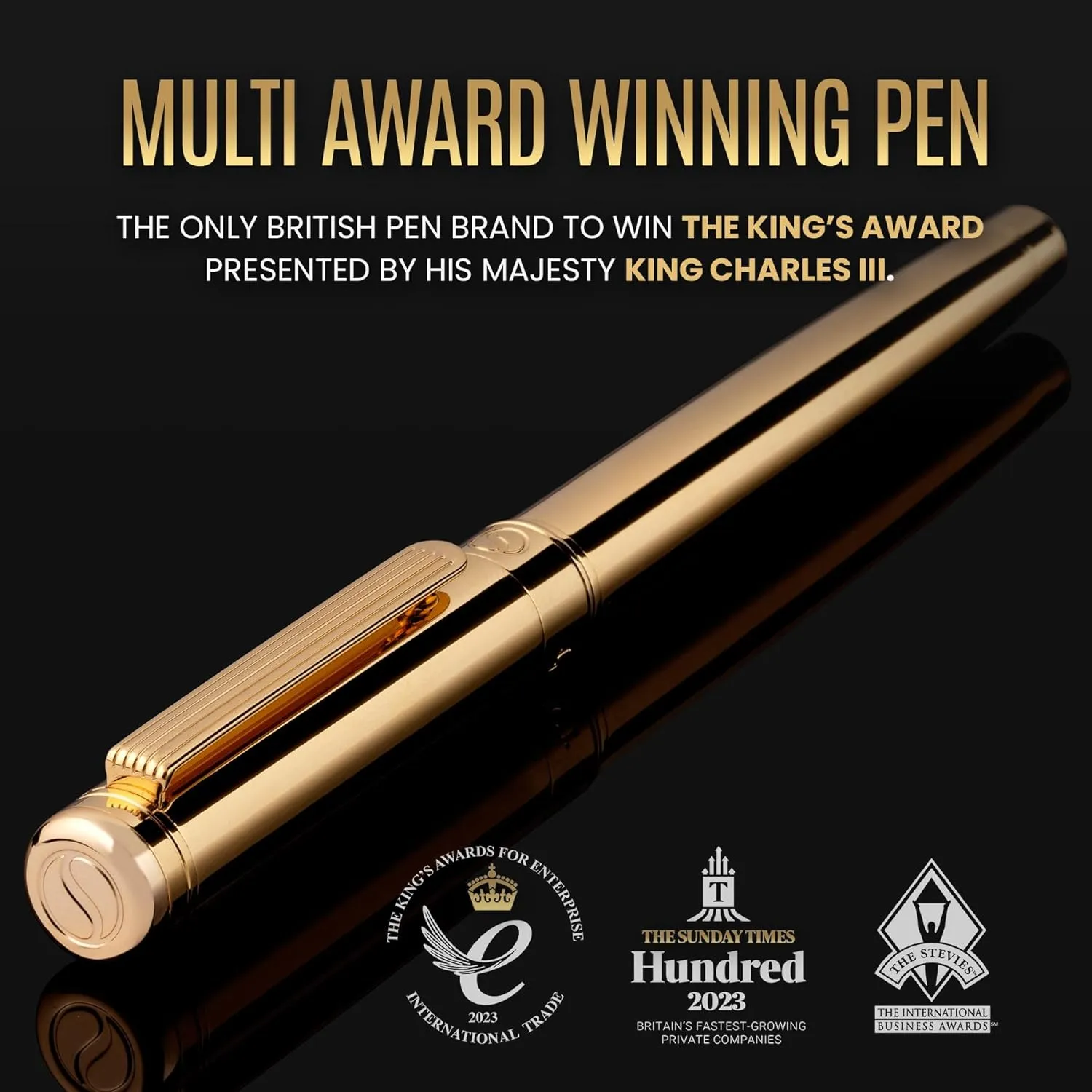 Scriveiner Luxury Fountain Pen - Stunning Gold Luxury Pen, Real Gold Plating, Schmidt Gilded Nib (Medium), Converter, Best Pen Gift Set for Men & Women, Professional, Executive, Office, Nice Pens