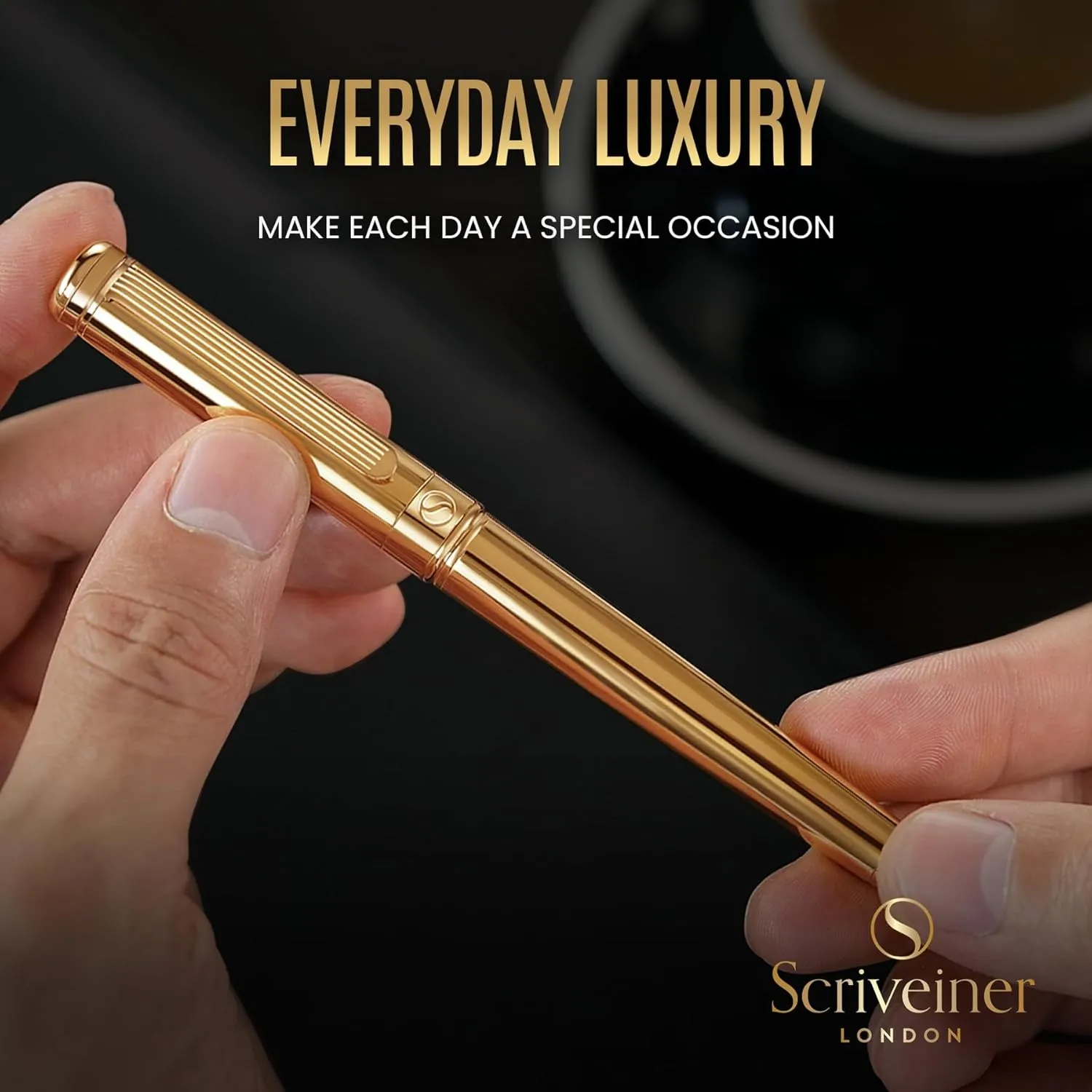 Scriveiner Luxury Fountain Pen - Stunning Gold Luxury Pen, Real Gold Plating, Schmidt Gilded Nib (Medium), Converter, Best Pen Gift Set for Men & Women, Professional, Executive, Office, Nice Pens