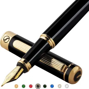 Scriveiner Luxury Fountain Pen - Stunning Luxury Pen, Real Gold Plating, Schmidt Gilded Nib (Medium), Converter, Best Pen Gift Set for Men & Women, Professional, Executive, Office, Nice Pens