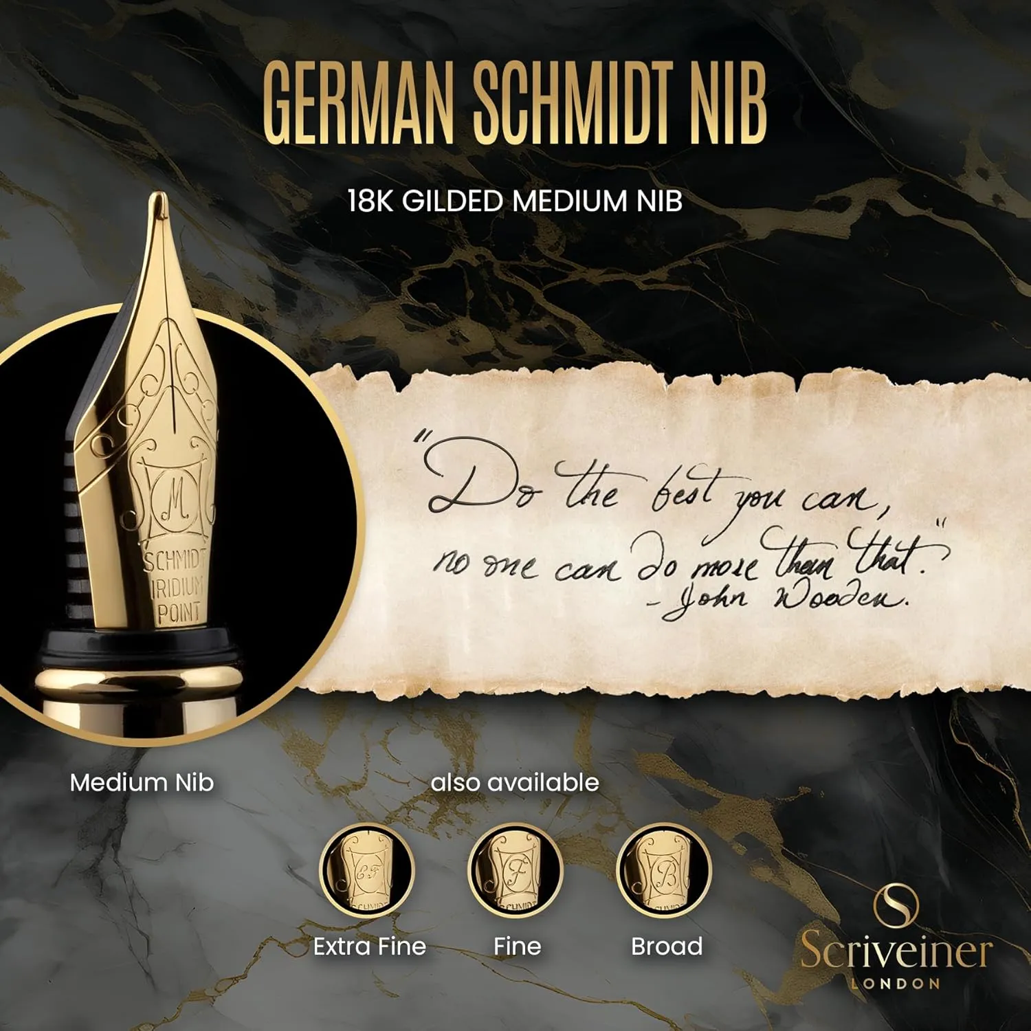 Scriveiner Luxury Fountain Pen - Stunning Luxury Pen, Real Gold Plating, Schmidt Gilded Nib (Medium), Converter, Best Pen Gift Set for Men & Women, Professional, Executive, Office, Nice Pens