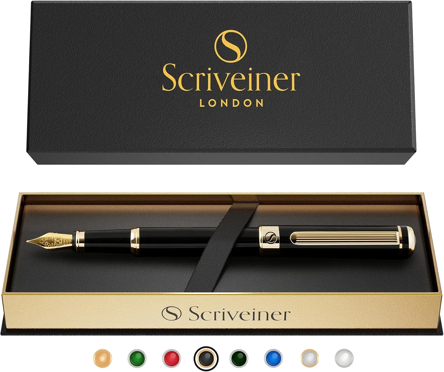 Scriveiner Luxury Fountain Pen - Stunning Luxury Pen, Real Gold Plating, Schmidt Gilded Nib (Medium), Converter, Best Pen Gift Set for Men & Women, Professional, Executive, Office, Nice Pens