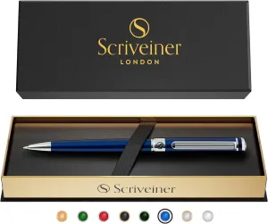 Scriveiner Midnight Blue Ballpoint Pen - Stunning Blue Lacquer Luxury Pen, Chrome Finish, Schmidt Black Refill, Best Ball Pen Gift Set for Men & Women, Professional Executive Office, Nice Designer Pen