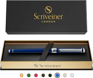 Scriveiner Midnight Blue Rollerball Pen - Stunning Blue Lacquer Luxury Pen, Chrome Finish, Schmidt Ink Refills, Men & Women, Professional, Executive Office, Nice Pen
