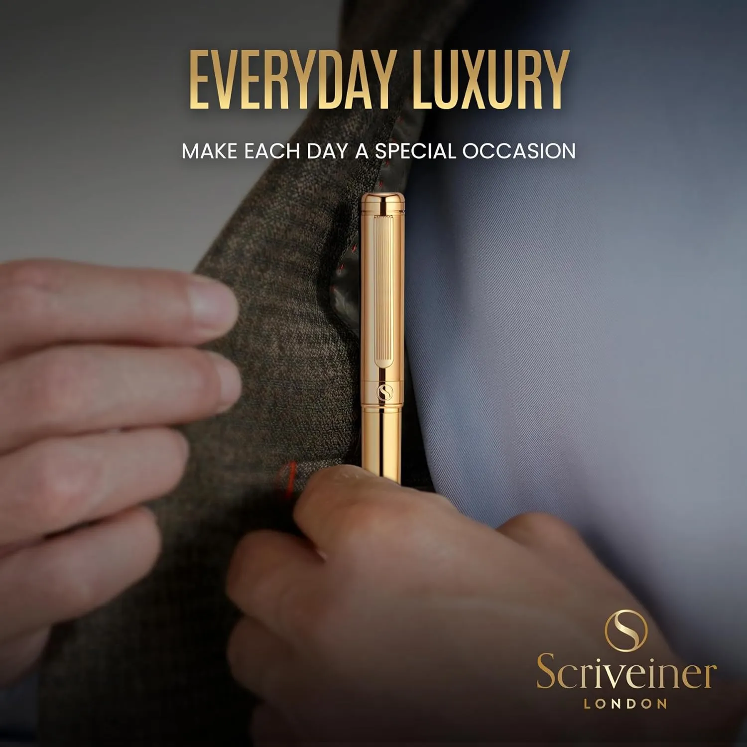 Scriveiner Personalized Gold Fountain Pen - Stunning Luxury Pen, Real Gold Plating, Schmidt Ink Refill, Best Engraved Fountain Pen Gift Set for Men & Women, Custom Name Engraving