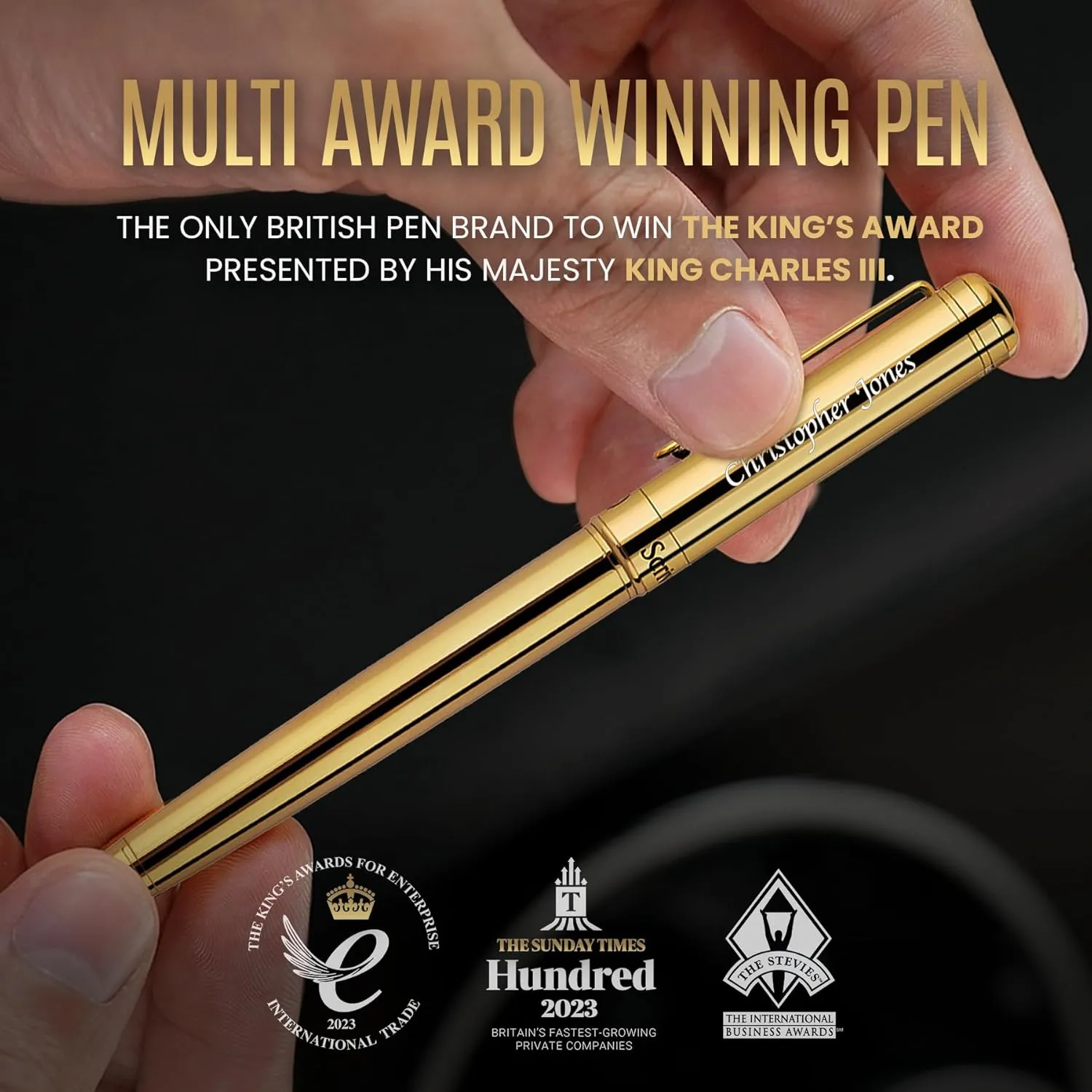 Scriveiner Personalized Gold Rollerball Pen - Stunning Luxury Pen, Real Gold Plating, Schmidt Ink Refill, Best Engraved Roller Ball Gift Set for Men & Women, Custom Name Engraving