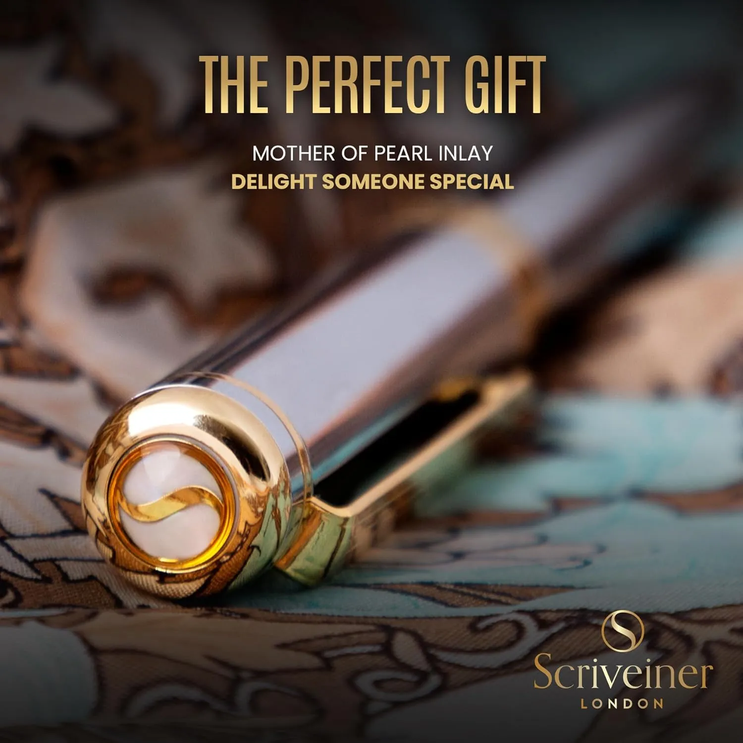 Scriveiner Personalized Silver Chrome Pen - Stunning Luxury Pen, Real Gold Plating, Schmidt Gilded Nib (Medium) Best Engraved Fountain Pen Gift Set for Men & Women, Custom Name Engraving