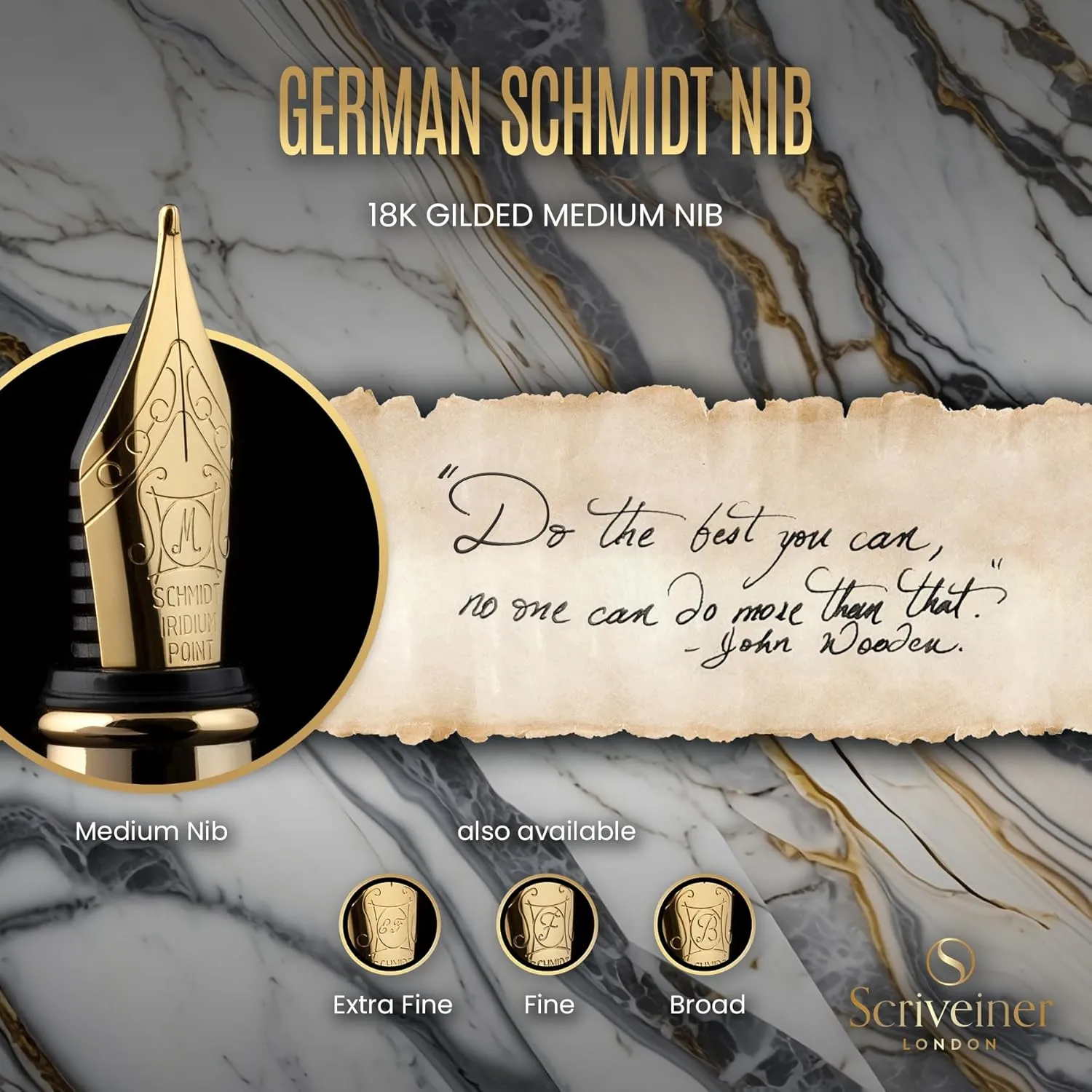 Scriveiner Personalized Silver Chrome Pen - Stunning Luxury Pen, Real Gold Plating, Schmidt Gilded Nib (Medium) Best Engraved Fountain Pen Gift Set for Men & Women, Custom Name Engraving