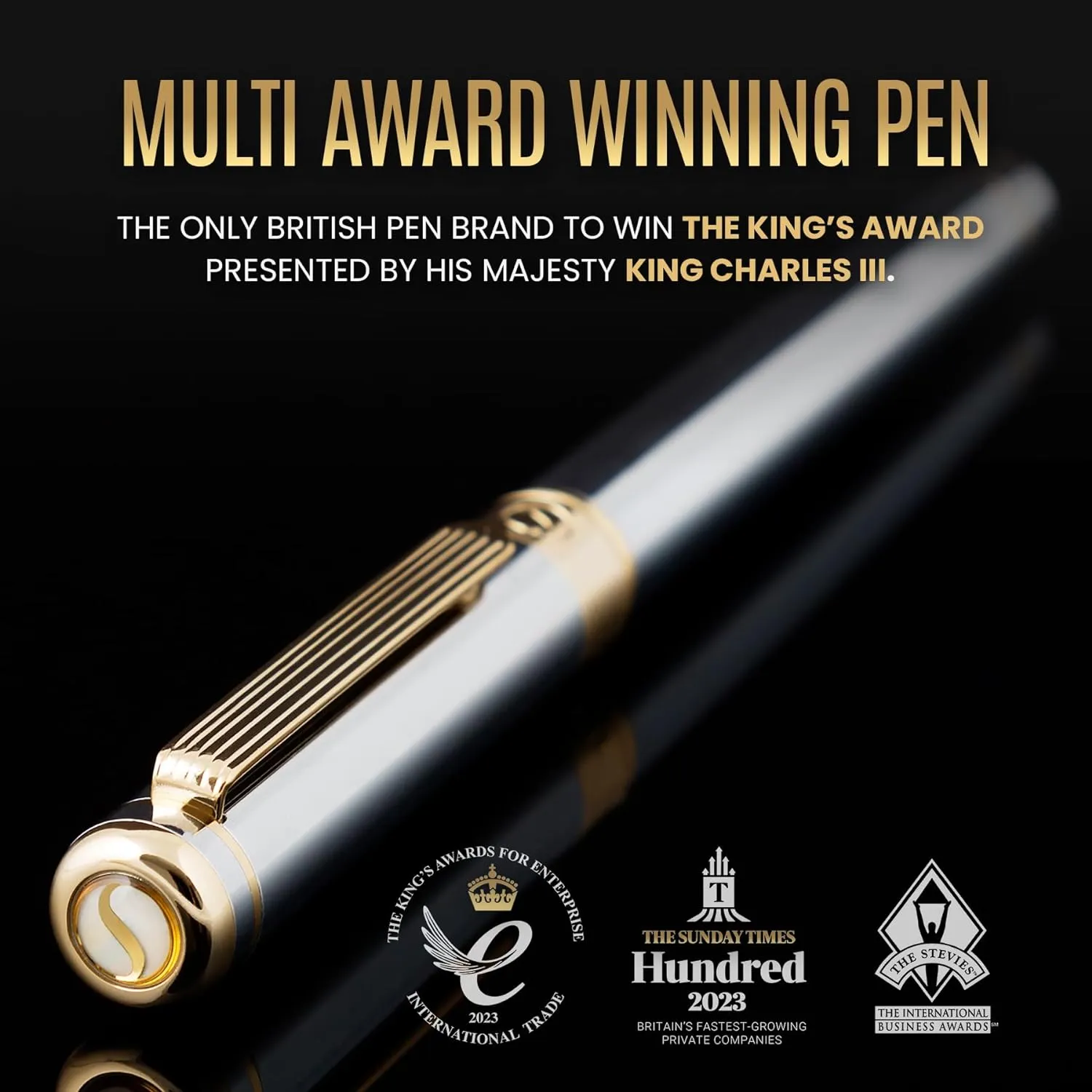 Scriveiner Silver Chrome Fountain Pen - Stunning Luxury Pen, Real Gold Plating, Schmidt Gilded Nib (Medium), Best Pen Gift Set for Men & Women, Professional, Executive Office, Nice Pens