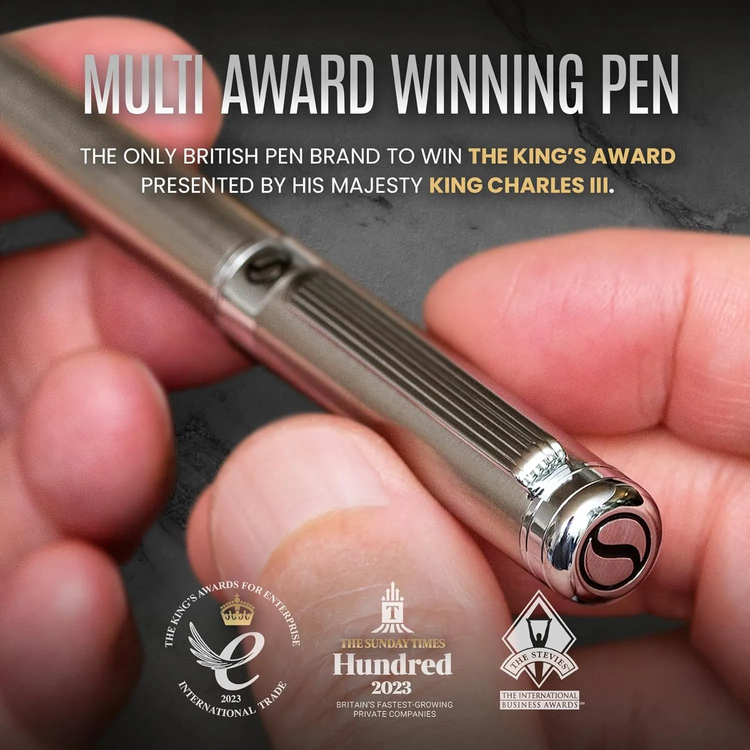 Scriveiner Stainless Steel Ballpoint Pen - Stunning Luxury Pen with Stainless Steel Finish, Schmidt Black Refill, Best Ball Pen Gift Set for Men & Women, Professional, Executive, Office, Nice Pens