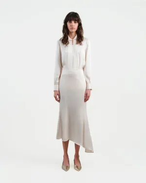 Sculpted Collar Long-Sleeve Blouse