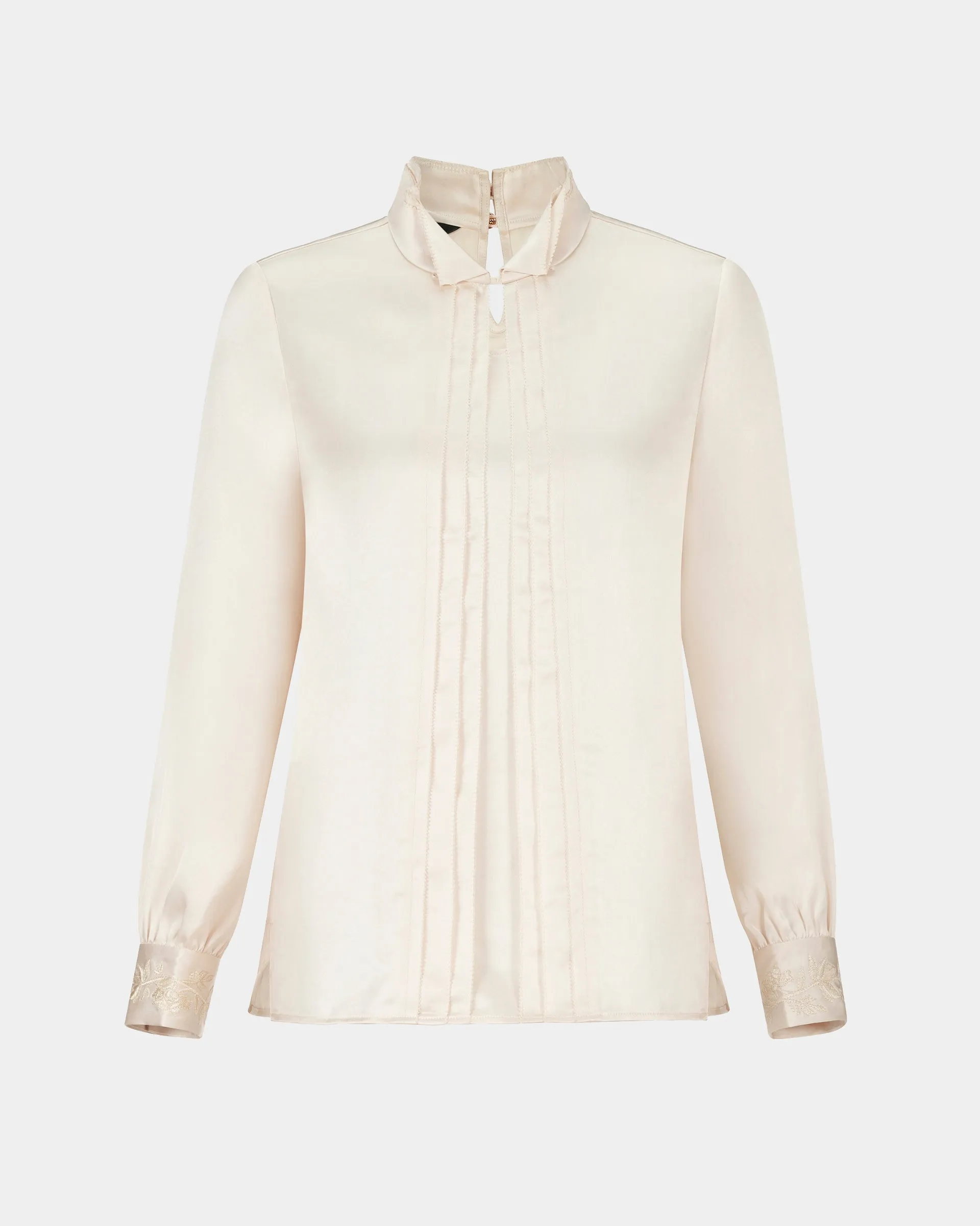 Sculpted Collar Long-Sleeve Blouse