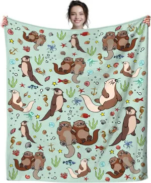 Sea Otters Blanket Super Soft Warm Flannel Otters Throw Blankets Bedding Gifts for Kids Girls Boys Adults 50"x40"