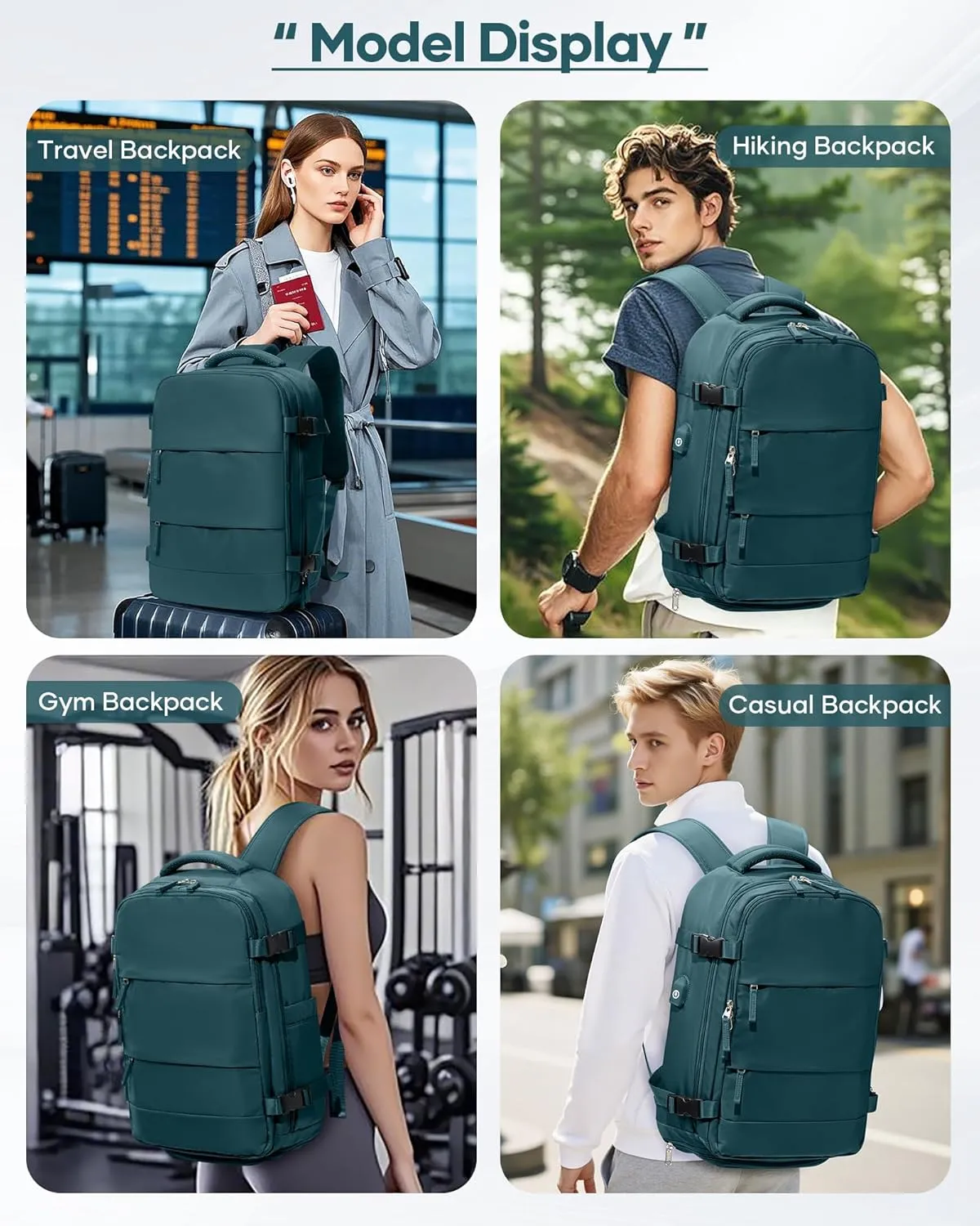 SEAFEW Vacuum Travel Backpack with Electric Pump, Waterproof Personal Item Bag, Women & Men's Anti-Theft Laptop Daypack for Work Trip Gym with Wet Bag & Shoe Compartment, Peacock Blue