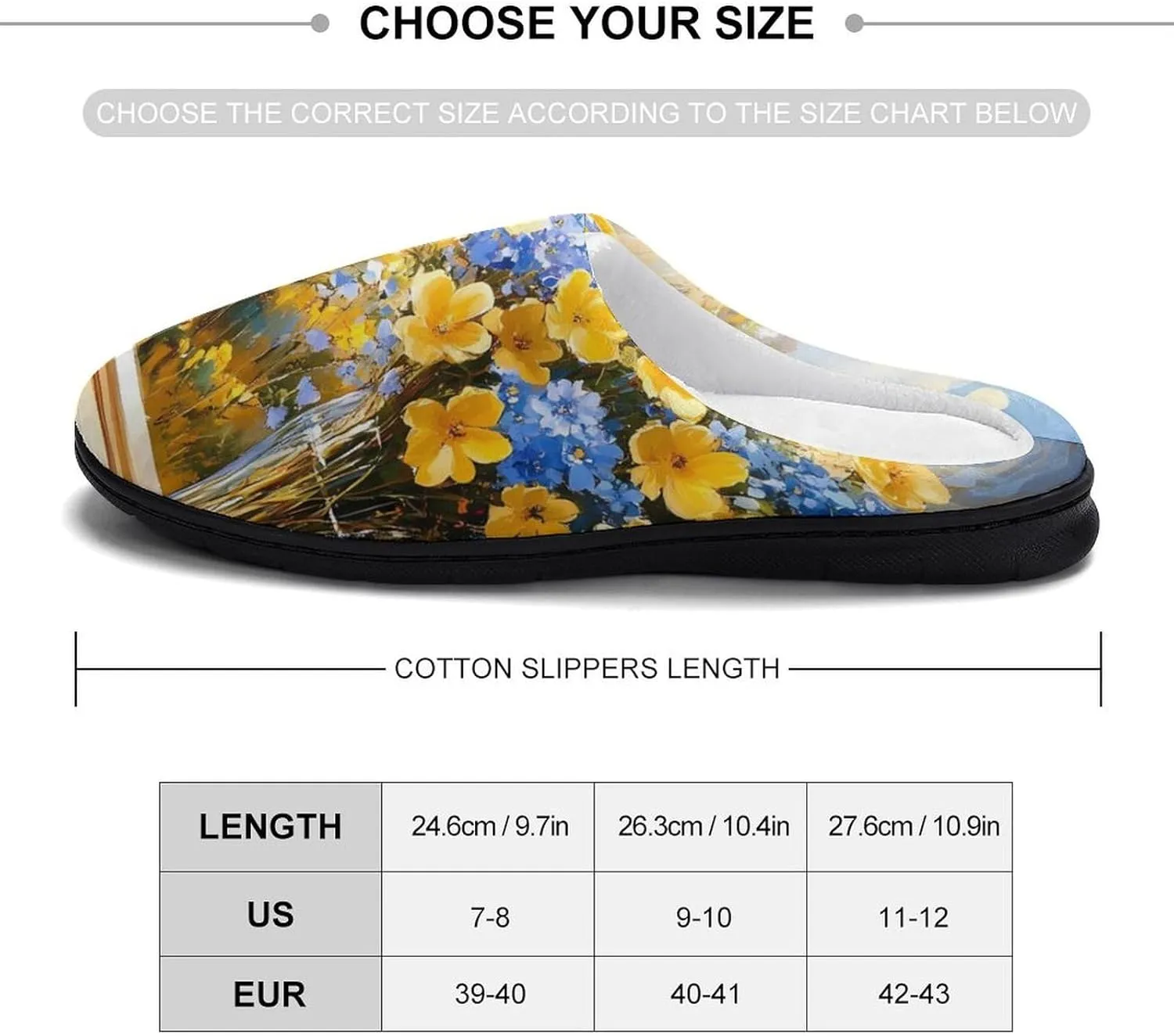 Seaside Farmhouse Bouquet Flowers Womens Cotton Slippers Anti-slip Rubber Sole Winter Warm House Shoes For Daily Wear