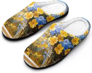 Seaside Farmhouse Bouquet Flowers Womens Cotton Slippers Anti-slip Rubber Sole Winter Warm House Shoes For Daily Wear
