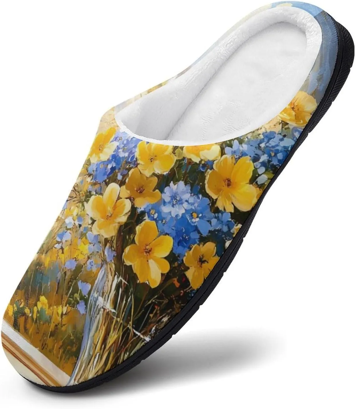Seaside Farmhouse Bouquet Flowers Womens Cotton Slippers Anti-slip Rubber Sole Winter Warm House Shoes For Daily Wear