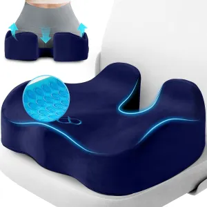 Seat Cushion, Chair Cushions, Office Chair Cushions, Anti-Slip Bottom & Removable Cover Tailbone Pain Relief Cushion, Memory Foam Seat Cushion for Office, Wheelchair, Car (Blue)