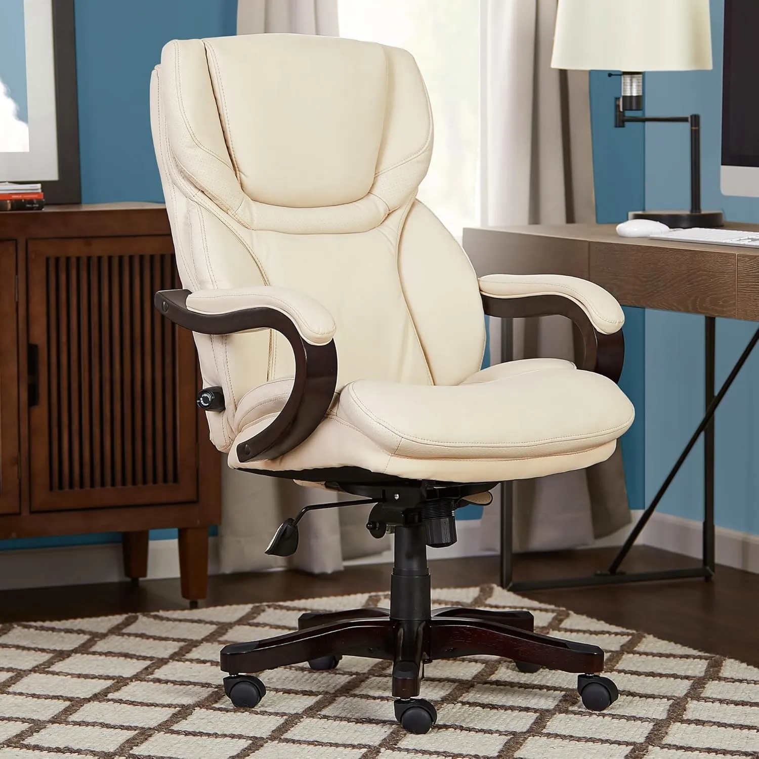 Serta Big and Tall Executive Office Chair with Upgraded Wood Accents, Inspired Ivory Bonded Leather