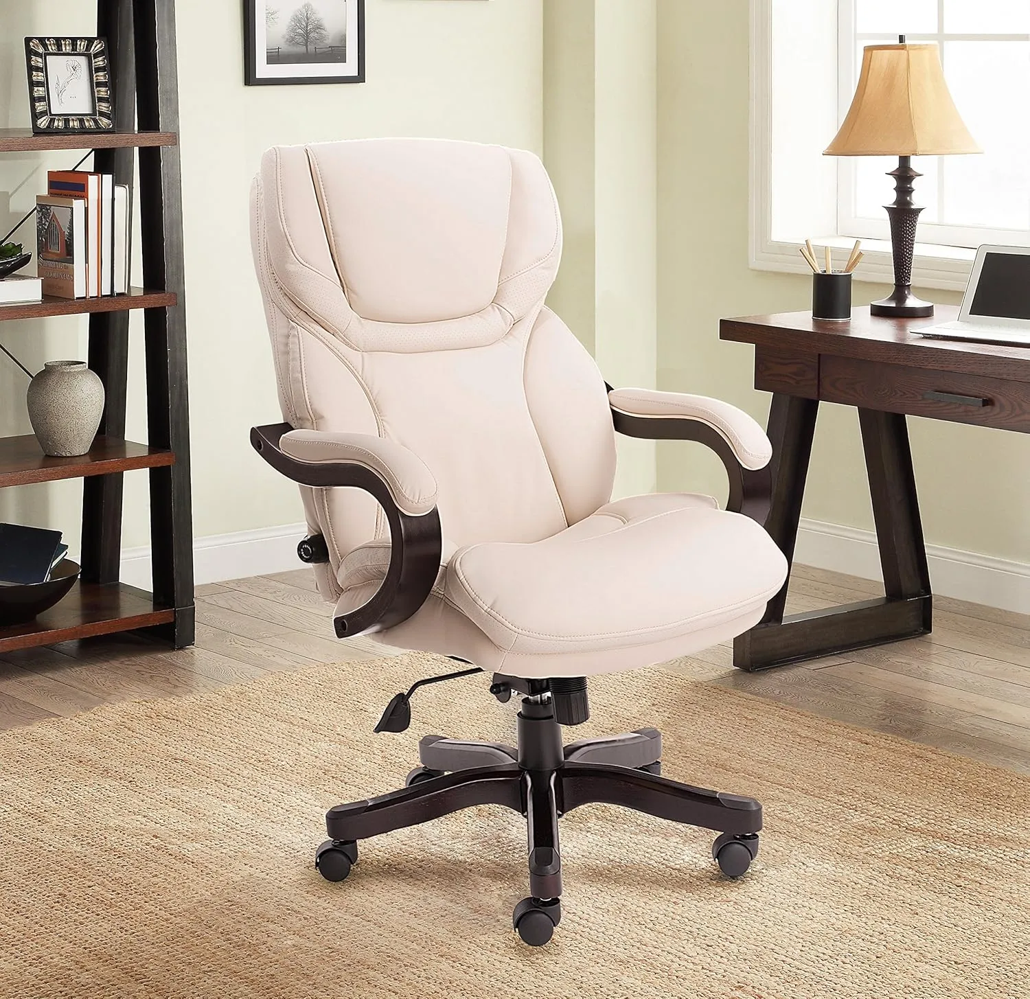 Serta Big and Tall Executive Office Chair with Upgraded Wood Accents, Inspired Ivory Bonded Leather