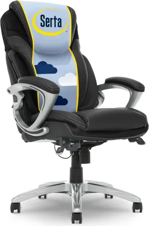 Serta Bryce Executive Office Chair, Ergonomic Computer DeskChair with Patented AIR Lumbar Technology, Comfortable Layered Body Pillows for Cushioning, SertaQuality Foam, Bonded Leather, Black