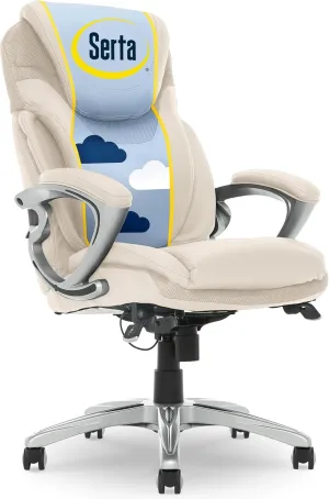 Serta Bryce Executive Office Chair, Ergonomic Computer DeskChair with Patented AIR Lumbar Technology, Comfortable Layered Body Pillows for Cushioning, SertaQuality Foam, Bonded Leather, Cream White