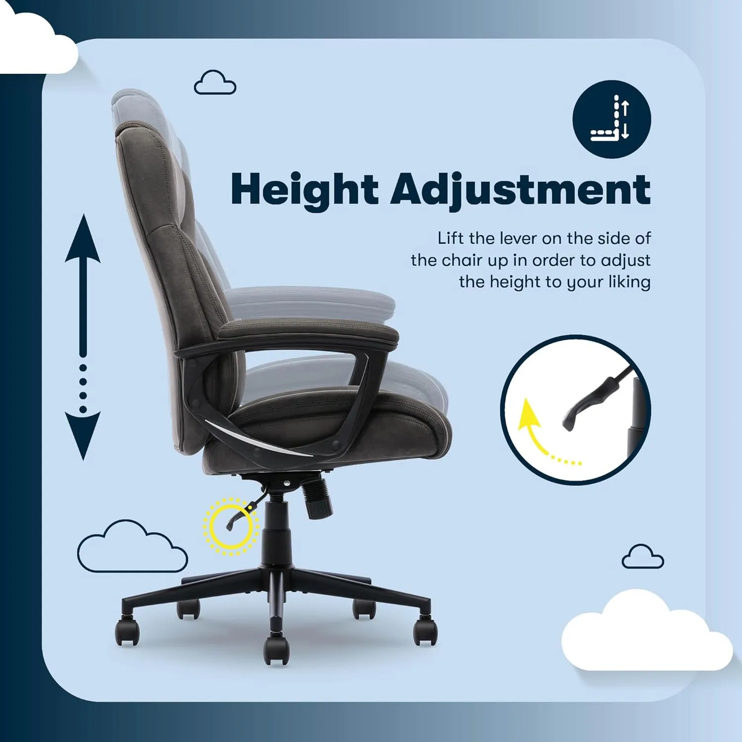 Serta® Comfort Eco Office Chair, Ergonomic Mid-Back with Lumbar Support, Semi-Plush Seat Cushion and Layered Body Pillows, Padded Armrests, Metal Swivel Base, Soft Velvet Fabric, Brown