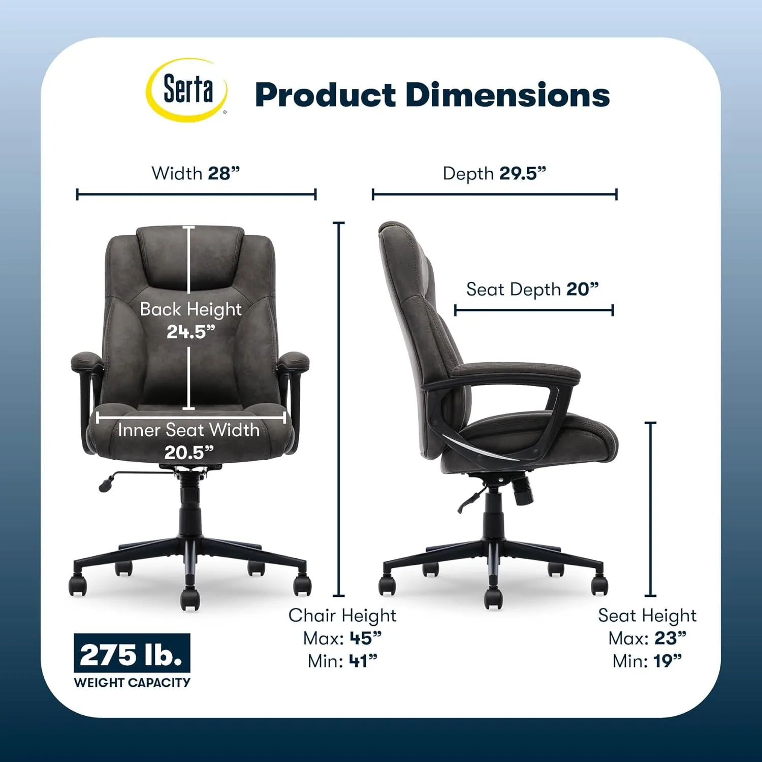 Serta® Comfort Eco Office Chair, Ergonomic Mid-Back with Lumbar Support, Semi-Plush Seat Cushion and Layered Body Pillows, Padded Armrests, Metal Swivel Base, Soft Velvet Fabric, Brown