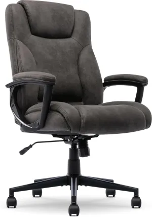 Serta® Comfort Eco Office Chair, Ergonomic Mid-Back with Lumbar Support, Semi-Plush Seat Cushion and Layered Body Pillows, Padded Armrests, Metal Swivel Base, Soft Velvet Fabric, Brown