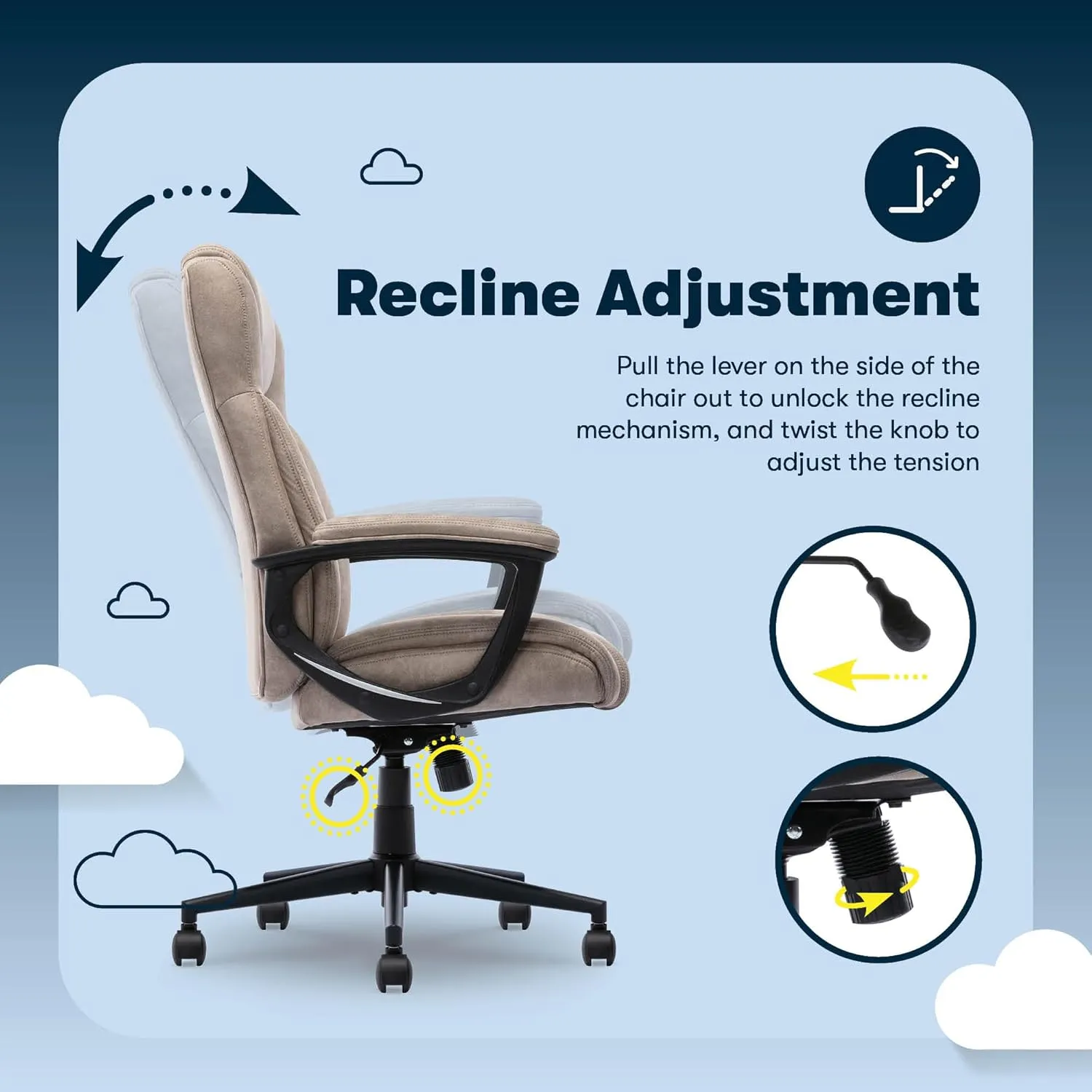 Serta® Comfort Eco Office Chair, Ergonomic Mid-Back with Lumbar Support, Semi-Plush Seat Cushion and Layered Body Pillows, Padded Armrests, Metal Swivel Base, Soft Velvet Fabric, Light Brown