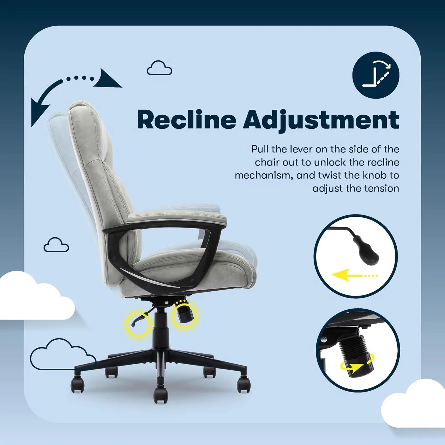 Serta® Comfort Eco Office Chair, Ergonomic Mid-Back with Lumbar Support, Semi-Plush Seat Cushion and Layered Body Pillows, Padded Armrests, Metal Swivel Base, Soft Velvet Fabric, Light Gray