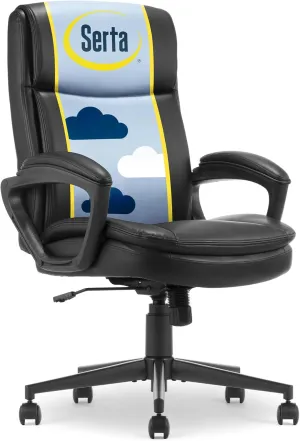 Serta® Comfort Ergo Executive Office Chair, Ergonomic Mid-Back with Extra Lumber Support, Padded Armrests, Adjustable Height and Tilt-Lock Side Lever, Swivel Base, Black Bonded Leather