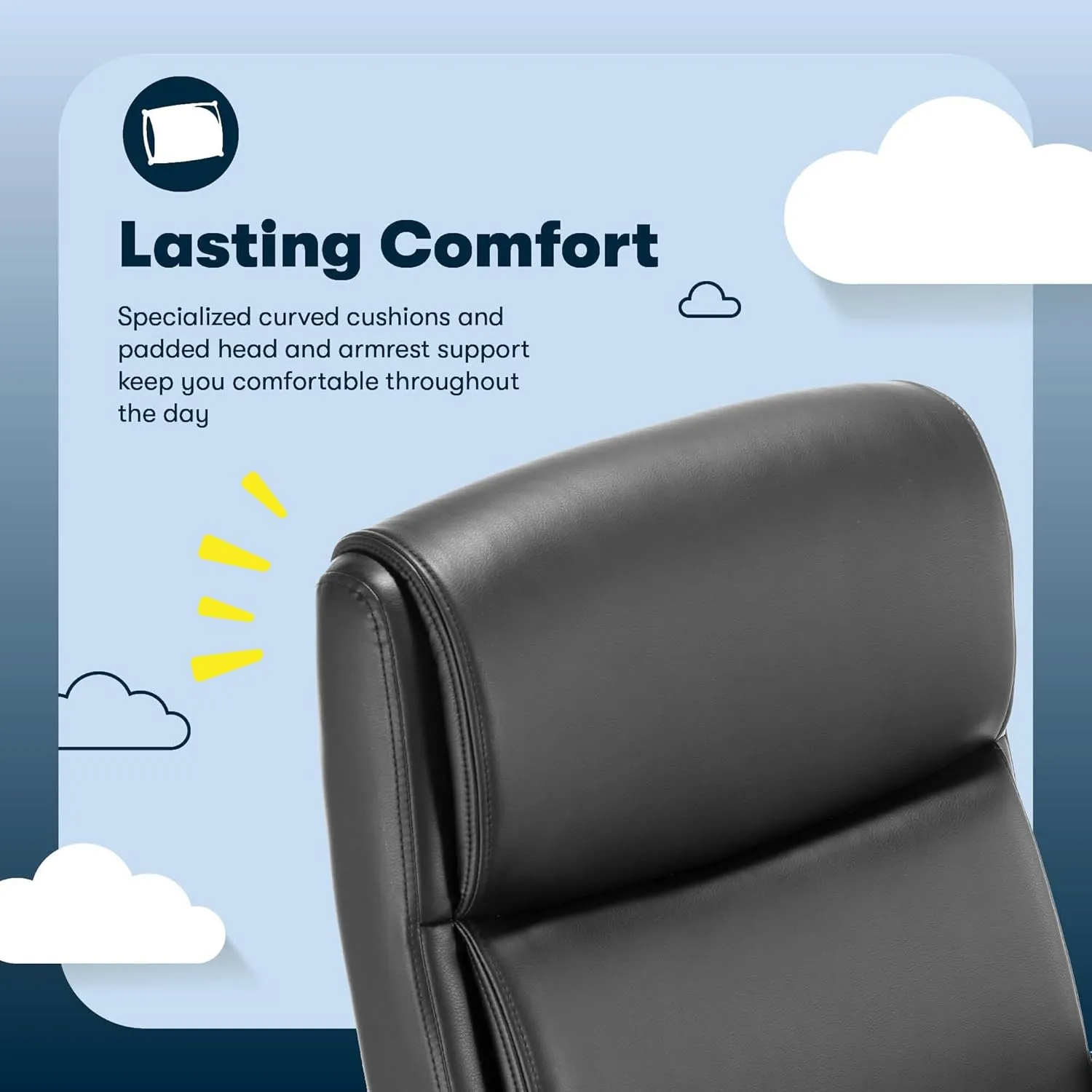 Serta® Comfort Ergo Executive Office Chair, Ergonomic Mid-Back with Extra Lumber Support, Padded Armrests, Adjustable Height and Tilt-Lock Side Lever, Swivel Base, Black Bonded Leather