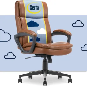 Serta® Comfort Ergo Executive Office Chair, Ergonomic Mid-Back with Extra Lumber Support, Padded Armrests, Adjustable Height and Tilt-Lock Side Lever, Swivel Base, Cognac Bonded Leather