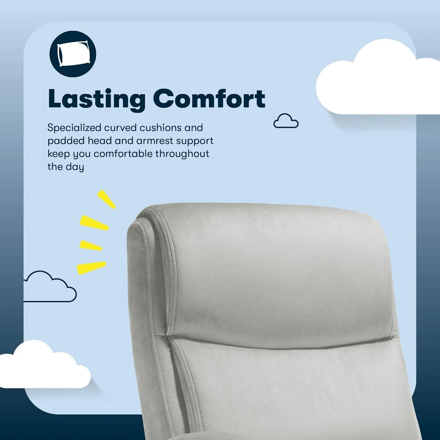 Serta® Comfort Ergo Executive Office Chair, Ergonomic Mid-Back with Extra Lumber Support, Padded Armrests, Adjustable Height and Tilt-Lock Side Lever, Swivel Base, Gray Velvet Fabric