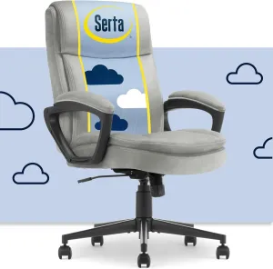 Serta® Comfort Ergo Executive Office Chair, Ergonomic Mid-Back with Extra Lumber Support, Padded Armrests, Adjustable Height and Tilt-Lock Side Lever, Swivel Base, Gray Velvet Fabric