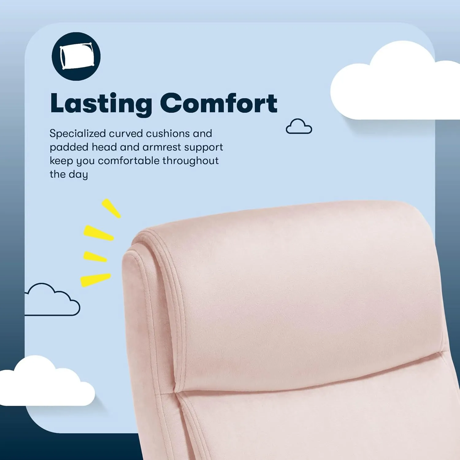 Serta® Comfort Ergo Executive Office Chair, Ergonomic Mid-Back with Extra Lumber Support, Padded Armrests, Adjustable Height and Tilt-Lock Side Lever, Swivel Base, Pink Velvet Fabric