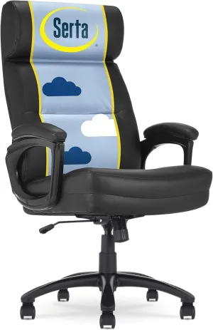 Serta Comfort Executive Big & Tall Office Chair, Ergonomic High-Back Computer DeskChair, Semi Plush Cushion Seat, Soft Padded Armrests, SertaQuality Foam, Metal Swivel Base, Bonded Leather, Black