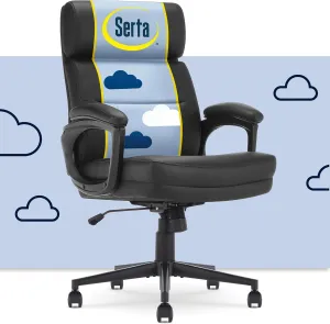 Serta Comfort Executive Mid-Back OfficeChair, Semi Plush Cushion Seat, Padded Armrests, SertaQuality Foam, Metal Swivel Base, Ergonomic Computer DeskChair for Home or Office, Bonded Leather, Black