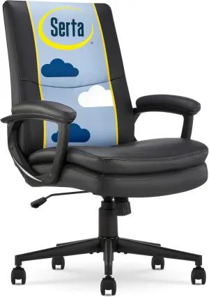 Serta Comfort Modern Executive Office Chair, Ergonomic Mid-Back Computer DeskChair, Semi Plush Cushion Seat, Double-Layer SertaQuality Foam, Padded Armrests, Metal Swivel Base, Bonded Leather, Black