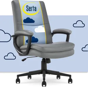 Serta Comfort Modern Executive Office Chair, Ergonomic Mid-Back Computer DeskChair, Semi Plush Cushion Seat, Double-Layer SertaQuality Foam, Padded Armrests, Metal Swivel Base, Bonded Leather, Gray