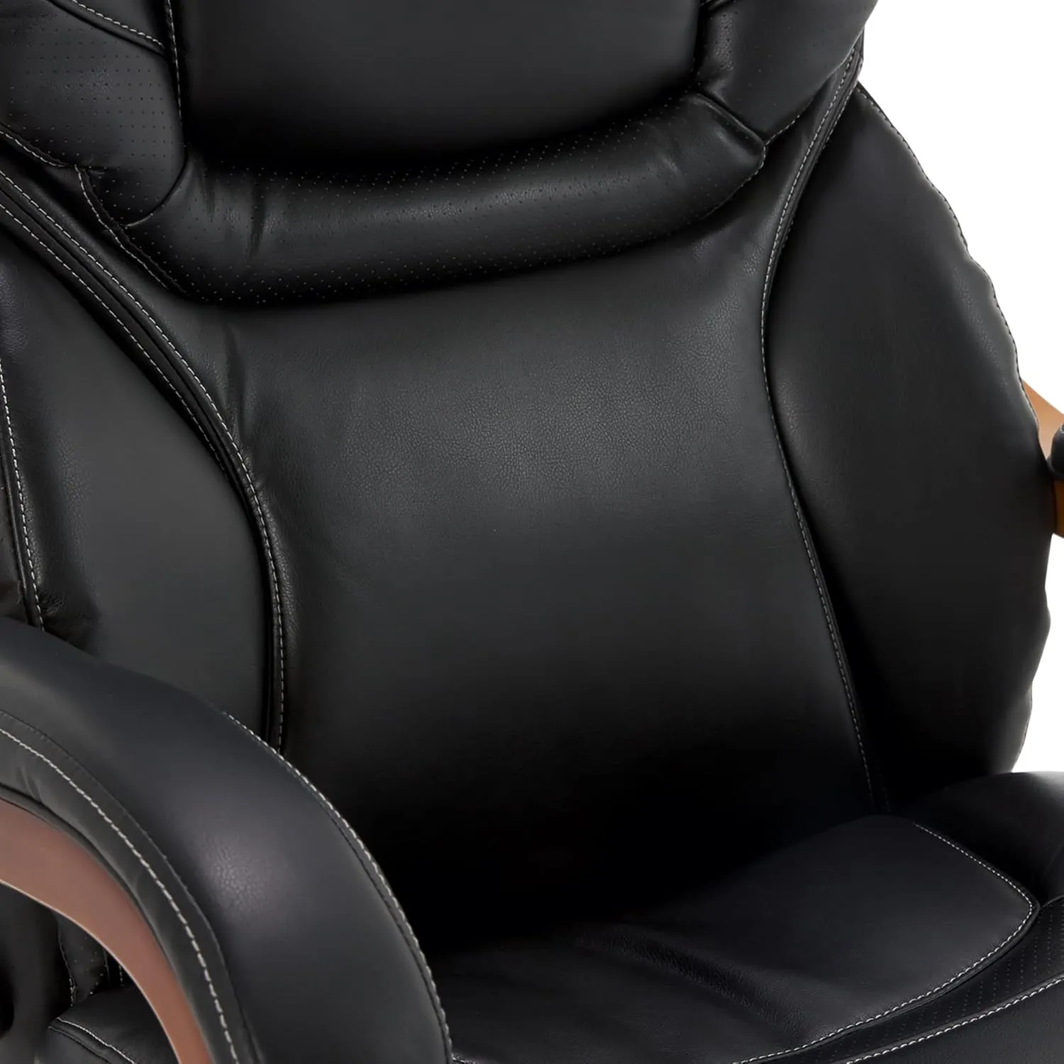 Serta® Conway Big & Tall Executive Office Chair, Ergonomic High-Back with Adjustable Lumbar, Semi Plush Cushion and Body Pillows, Padded Armrests, Wooden Swivel Base, Bonded Leather, Black